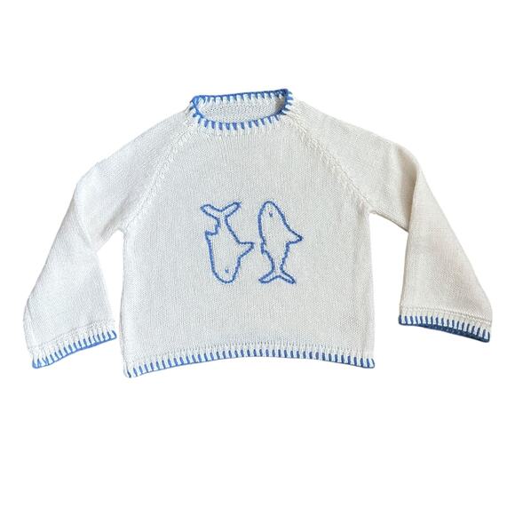 Forever 21 White Blue Whale Embroidered Knit Sweater Women’s M EU 38 US 6 - Picture 1 of 8